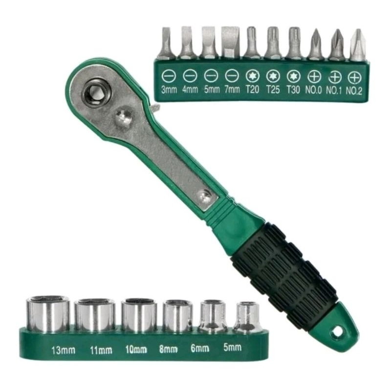 Jogo De Bits C/Chave catraca Soquetes Bits+Fenda-17 Peças 11715 em Oferta na Shopee