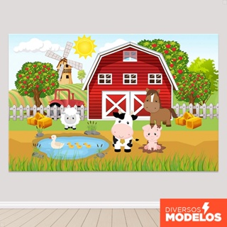Painel De Festa Fazendinha Retangular Horizontal Sublimado 3D Em Tecido Monte fácil em Oferta na Shopee