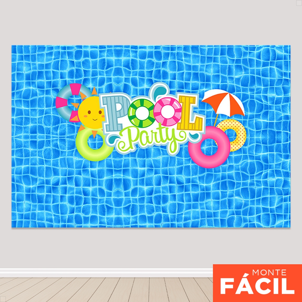 Painel de Festa Pool Party Piscina Retangular Horizontal Sublimado 3D Em Tecido Sublimado em Oferta na Shopee