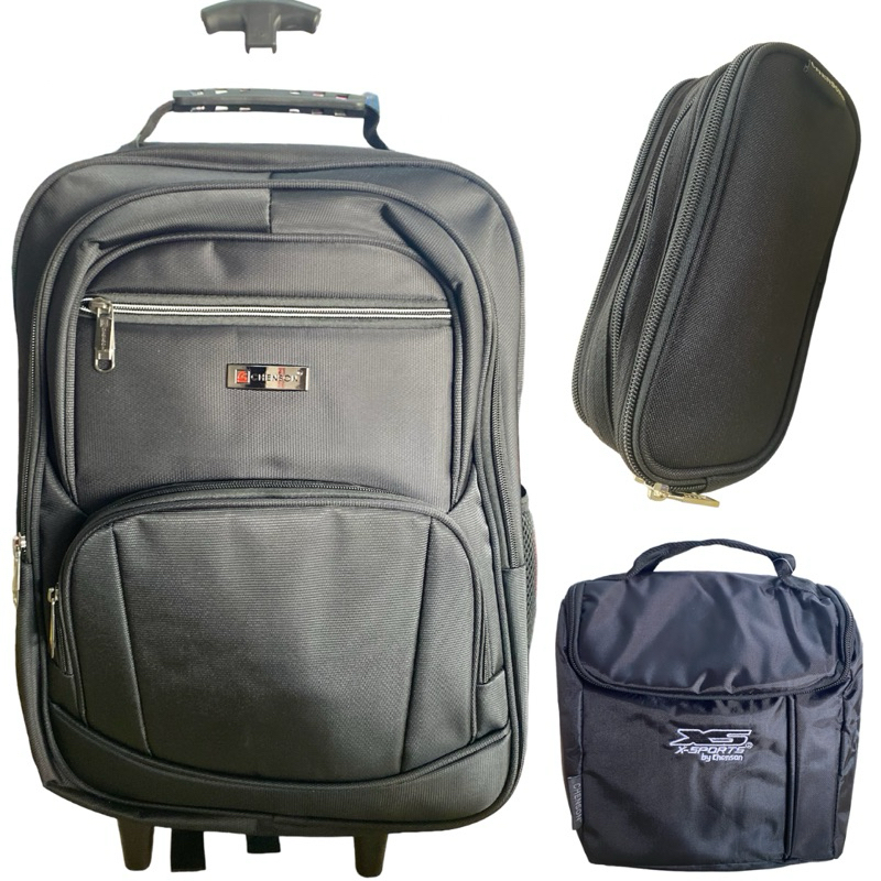 Kit de mochila básica escolar / adolescente PRETA lisa com rodinhas lisa reforçada - CHENSON