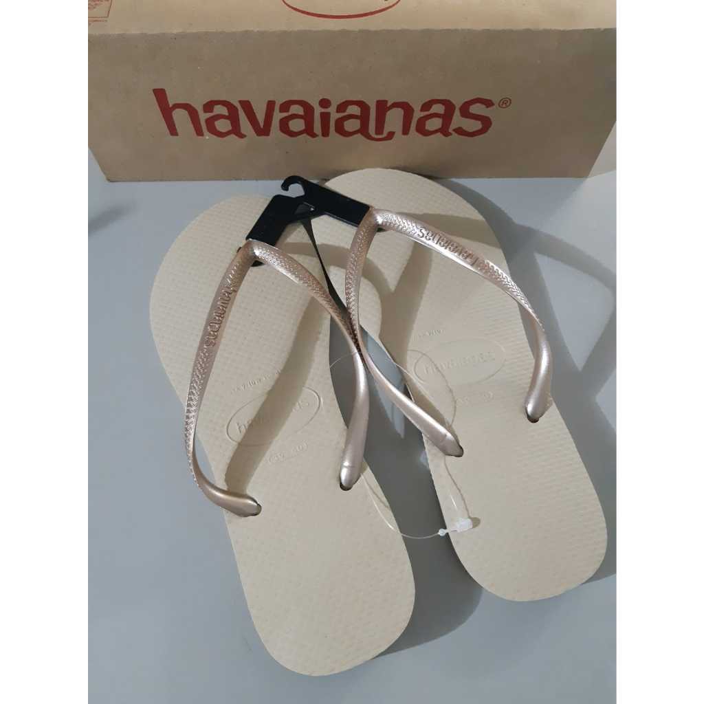 Chinelo feminino Havaianas SLIM - Areia/Dourado claro - Chiquérrima ! em Oferta na Shopee