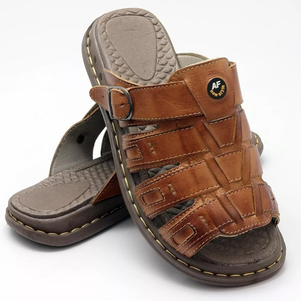 Sandália Anti Stress Masculino Ortopédico Couro