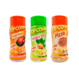 Combo 3 Tempero para Pipoca Popcorn Sabores Frango Assado, Cebola & Salsa e Pizza