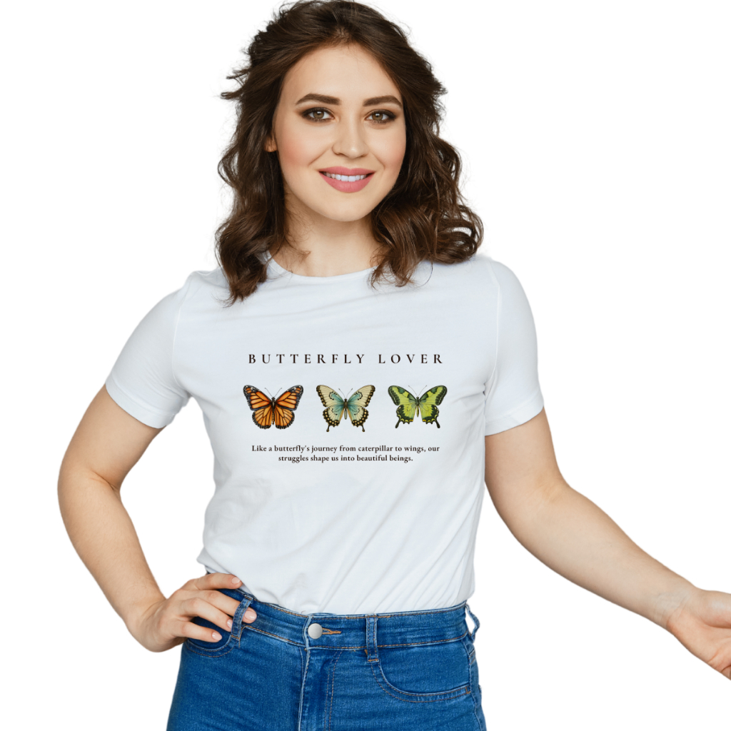 Camiseta Estampada Borboleta Tecido Leve e Confortavel - Borboleta no Coração: Camiseta Estampada em Tecido Leve e Delicioso de Vestir!