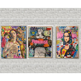 Quadro decorativo 3 peças 40x60 monalisa deusa grega afrodite moderno abstrato colorido decoração para casa sala quarto hall interiores e corredores