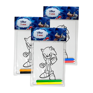 Kit colorir tema Sonic nome e idade na lapela na PROMOÇÃO em Oferta na Shopee