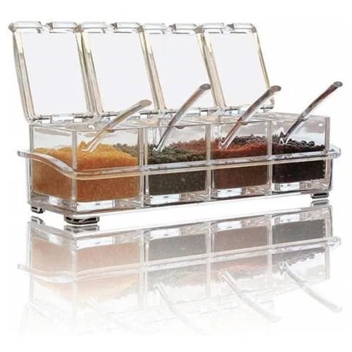 Porta Condimentos Temperos Acrílico Lindo Crystal 4 Potes Cozinha Modelo Quadrado 4 Potes Condimento em Oferta na Shopee