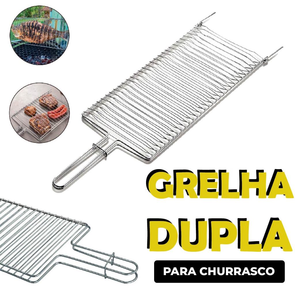 Grelha Para Churrasqueira Dupla Churrasco Peixe Carne Frango Linguiça Multiuso Aço