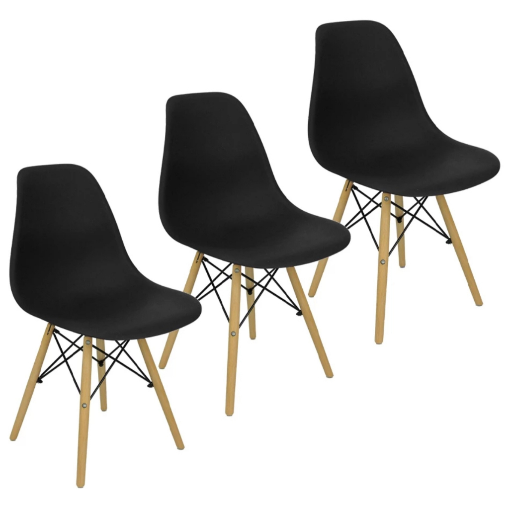 Kit 3 Cadeiras Charles Eames Wood Base em Madeira Clara Coloridas