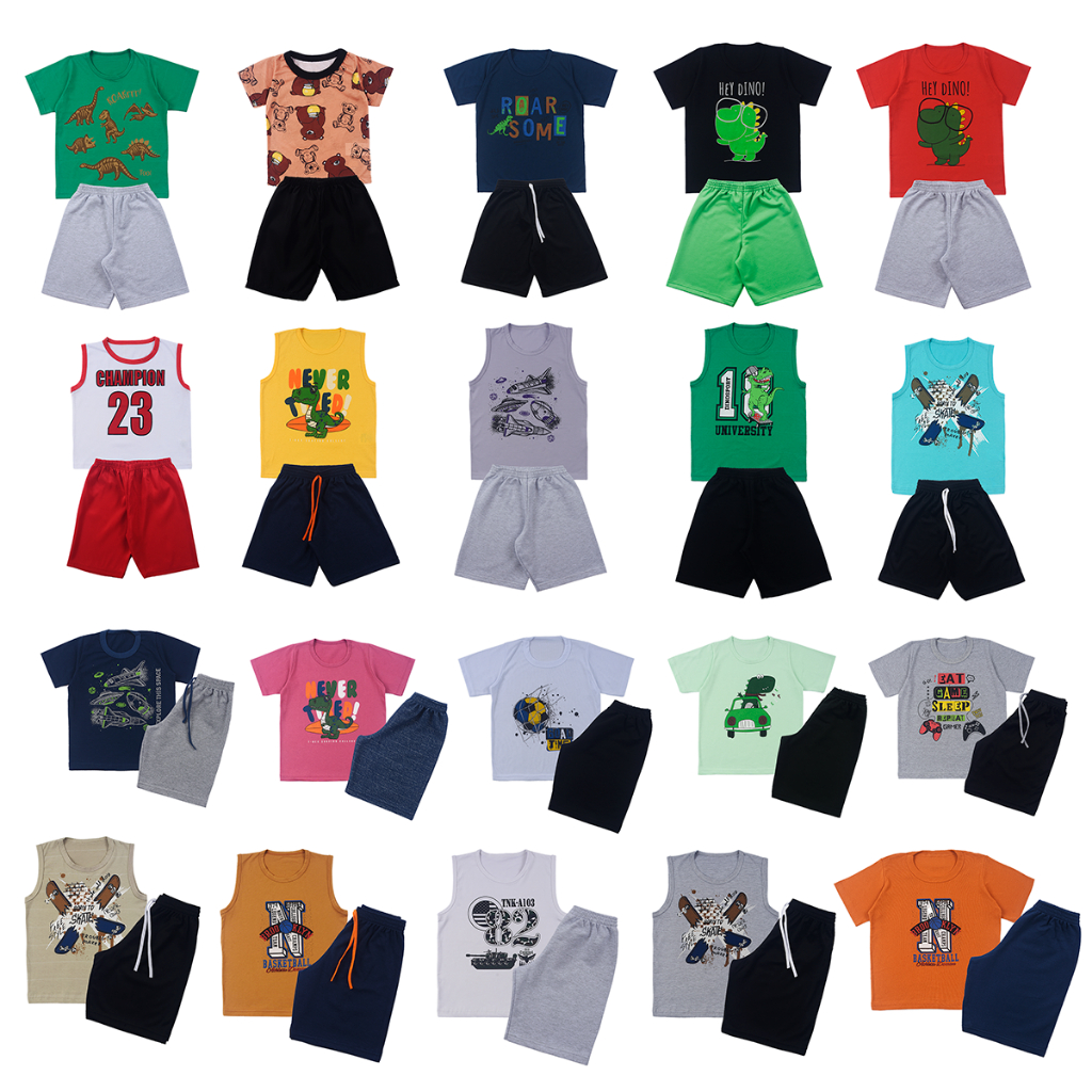Kit Sortido 8 Peças De Roupas Infantil Menino - 4 Camiseta/Regata + 4 Shorts - Promoção
