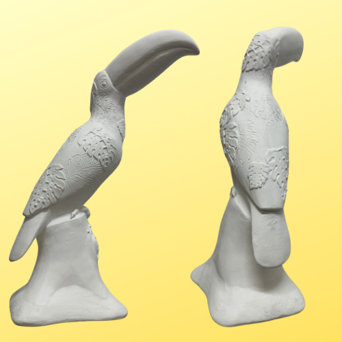 Escultura Decorativa Tucano Tropical 41cm | Estátua Tucano de Gesso Cru | Pássaros Home Decor
