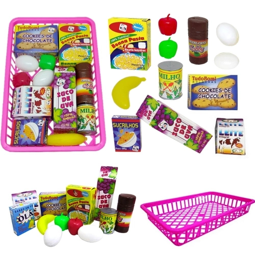 Cesta Mini Mercado Comidinhas Brinquedo Infantil 13 pcs