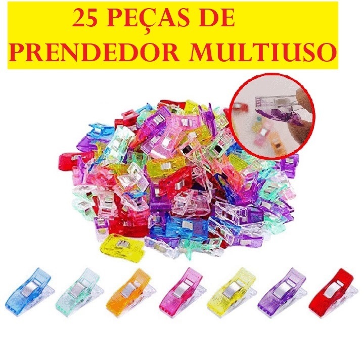 Prendedor De Plástico 25 Peças Multiuso 2,6x0,1Cm De Pregadores Para Costura Top Útil Prático E Fácil Multicolorido