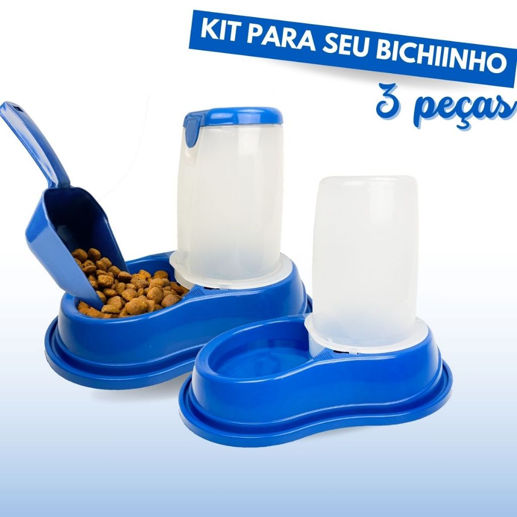 Kit Comedouro e Bebedouro Automático Antiformiga para Cachorro e Gato com Dosador de Ração