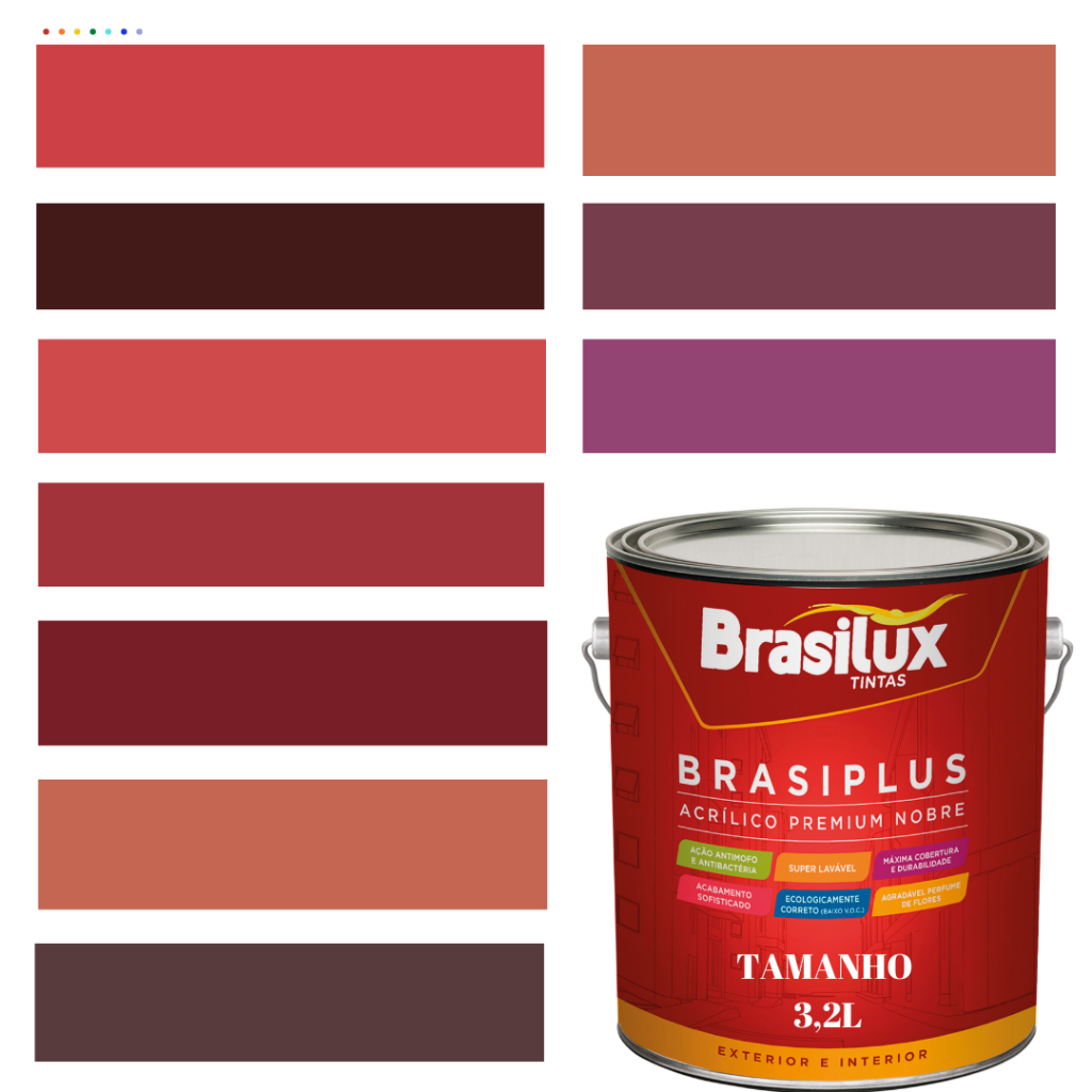 Tinta Semi Brilho Vermelho de Parede 3,2L Brasiplus Acrilica Lavável SemiBrilho
