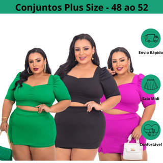 Conjunto Plus Size Manga Princesa Feminino - Tecido Malha Crepe - Tamanhos 48 ao 52