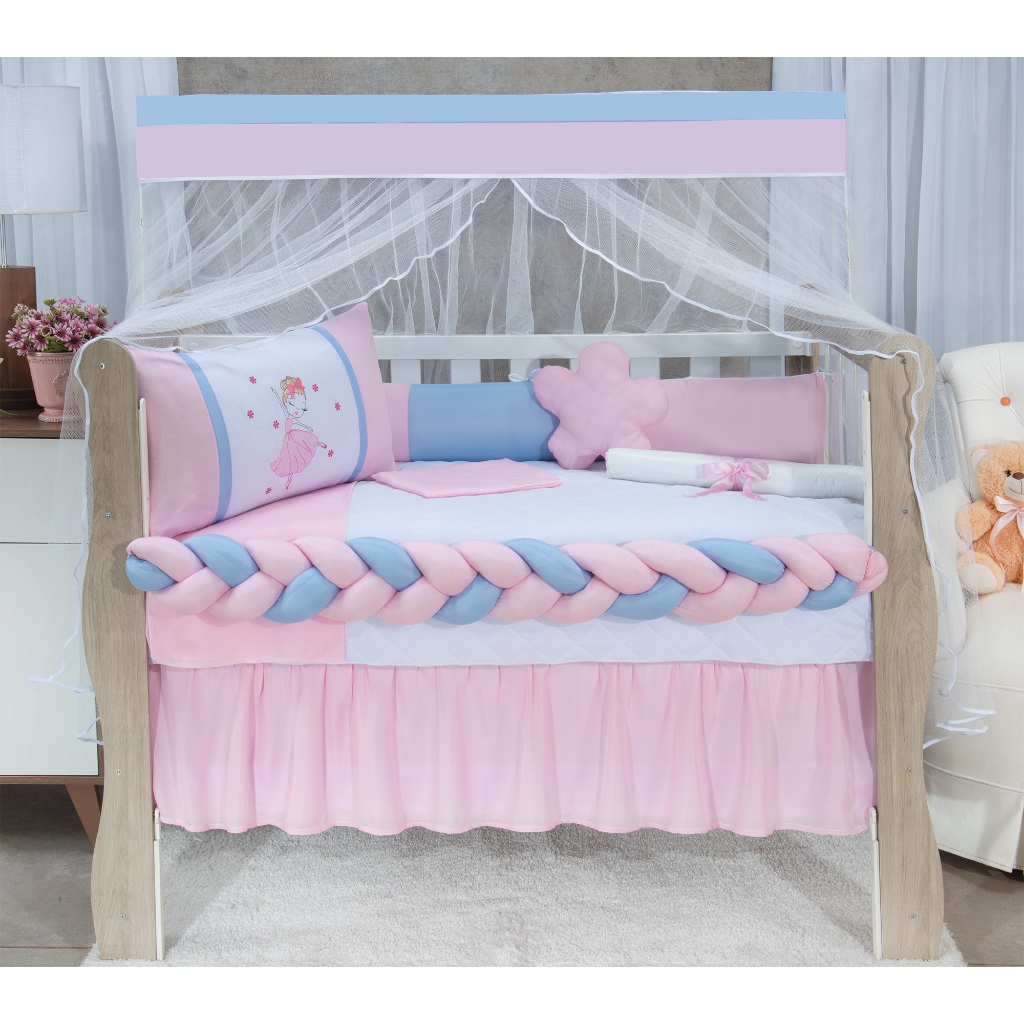 Kit Berço Americano Trança 11 Peças Bailarina Luxo Completo Para Bebê