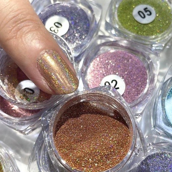 Kit c/12 Pó Cromado/refletivo Holográfico Laser Pigmento Nail Art Zem nail