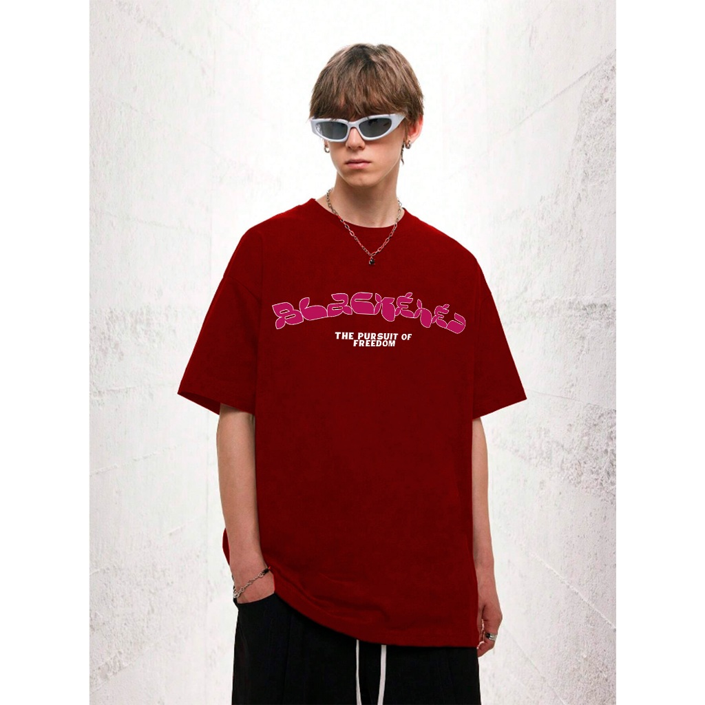 Camiseta Vermelha Oversized Masculina Aesthetic Tecido Liso Macio Confortável Gola Redonda Tumblr Mang