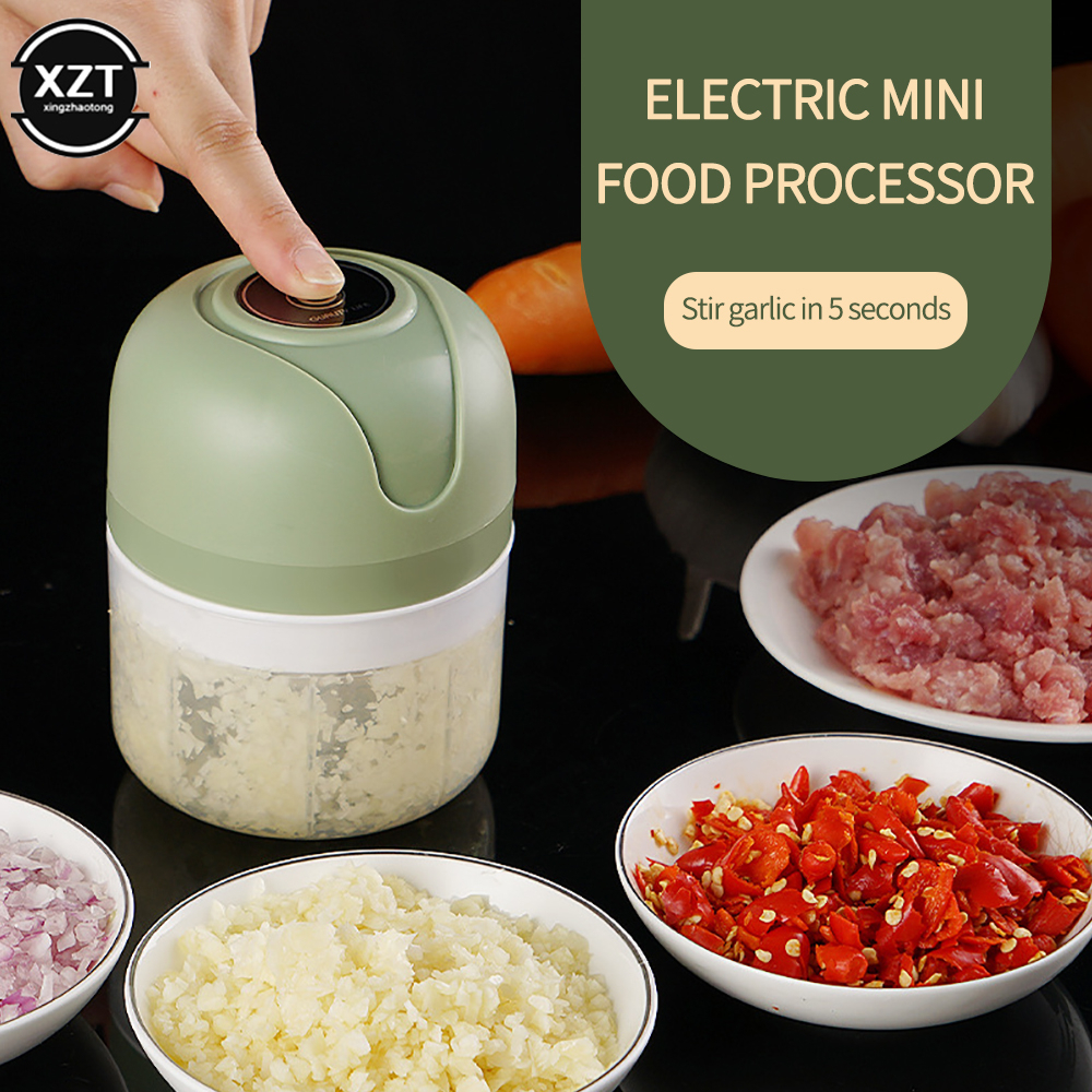 Mini Processador Elétrico  Sem Fio Elétrico Moedor Carne Vegetais Alho Fruta Amendoim Recarregável USB 250ml Portátil com 3 lâminas de aço inox