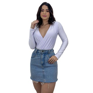 Body Blusa Feminina Manga Longa Transpassado Decote Cruzado