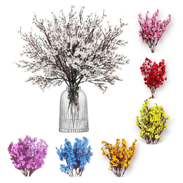 Kit com 3 Buquês De Cerejeira Mosquitinho Artificial Colorido Para Decoração
