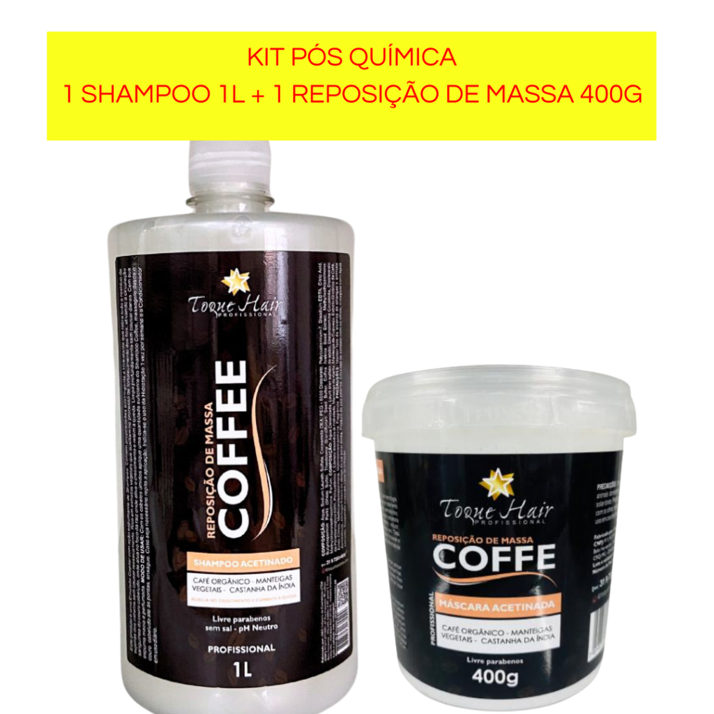 Shampoo 1L + Máscara 400g Reposição de Massa Coffee Auxilia no crescimento e combate á queda