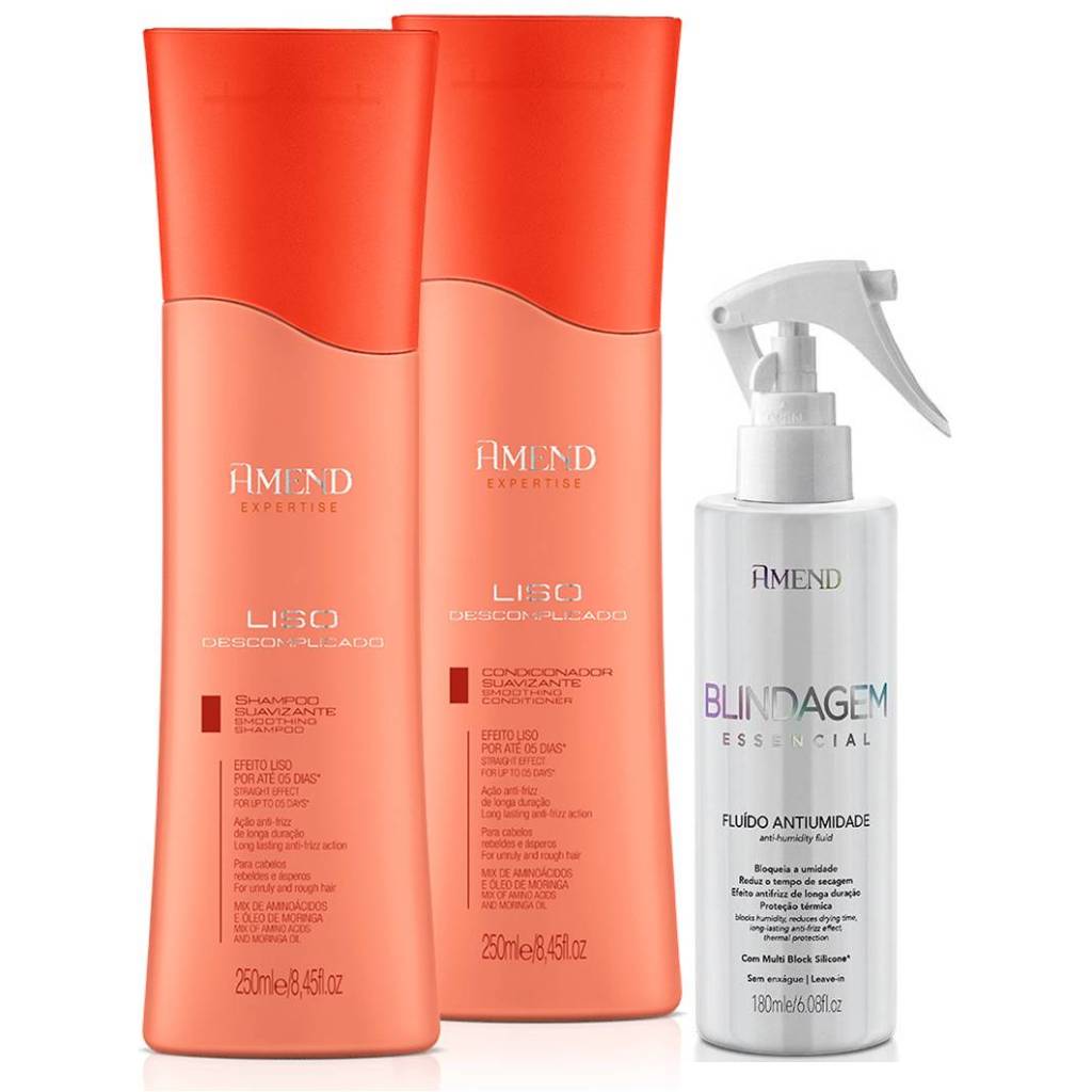 Kit Amend Liso Descomplicado Shampoo 250ml + Condicionador 250ml + Fluido Blindagem Essencial 180ml - Beauty