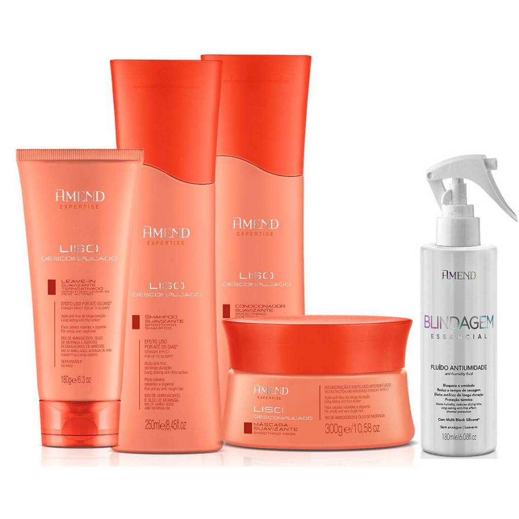 Kit Amend Liso Descomplicado 4 Produtos + Fluido Blindagem Essencial Amend 180ml - Beauty