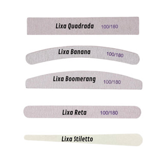 Kit 10 Lixas Bumerangue Meia Lua ou Banana/Boomerang/Caixao 100/180 Unha Porcelana Acrigel Fibra Oferta Gel