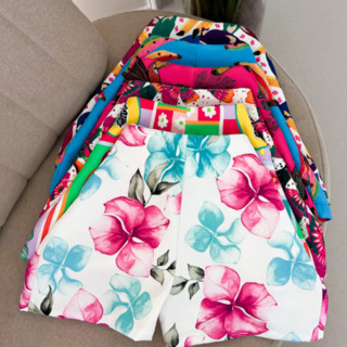 Shorts Plus size Estampados Femininos Várias Estampas Caju Borboletas Araras Cintura Alta Confortável