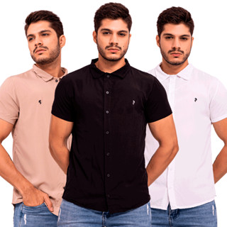 Camisa Masculina Manga curta Praia Social Slim Havaiana Barata Tecido e Camiseta Em Viscose