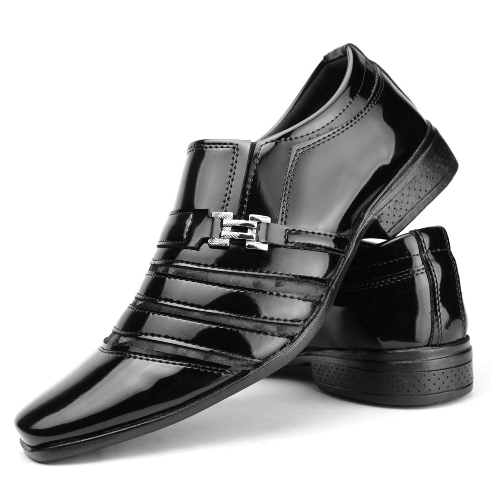 Sapato Social Masculino Moderno Preto Listra Envernizado em Oferta na Shopee