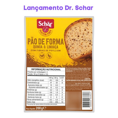 Kit 3 Pão de Forma Quinoa e Linhaça Schar Sem Glúten 200g