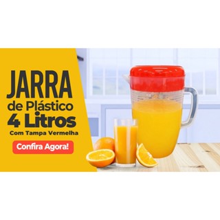 Jarra de Plástico 4 Litros Com Tampa Vermelha Suco Água Grande Resistente Bar Restaurantes Cozinha em Oferta na Shopee