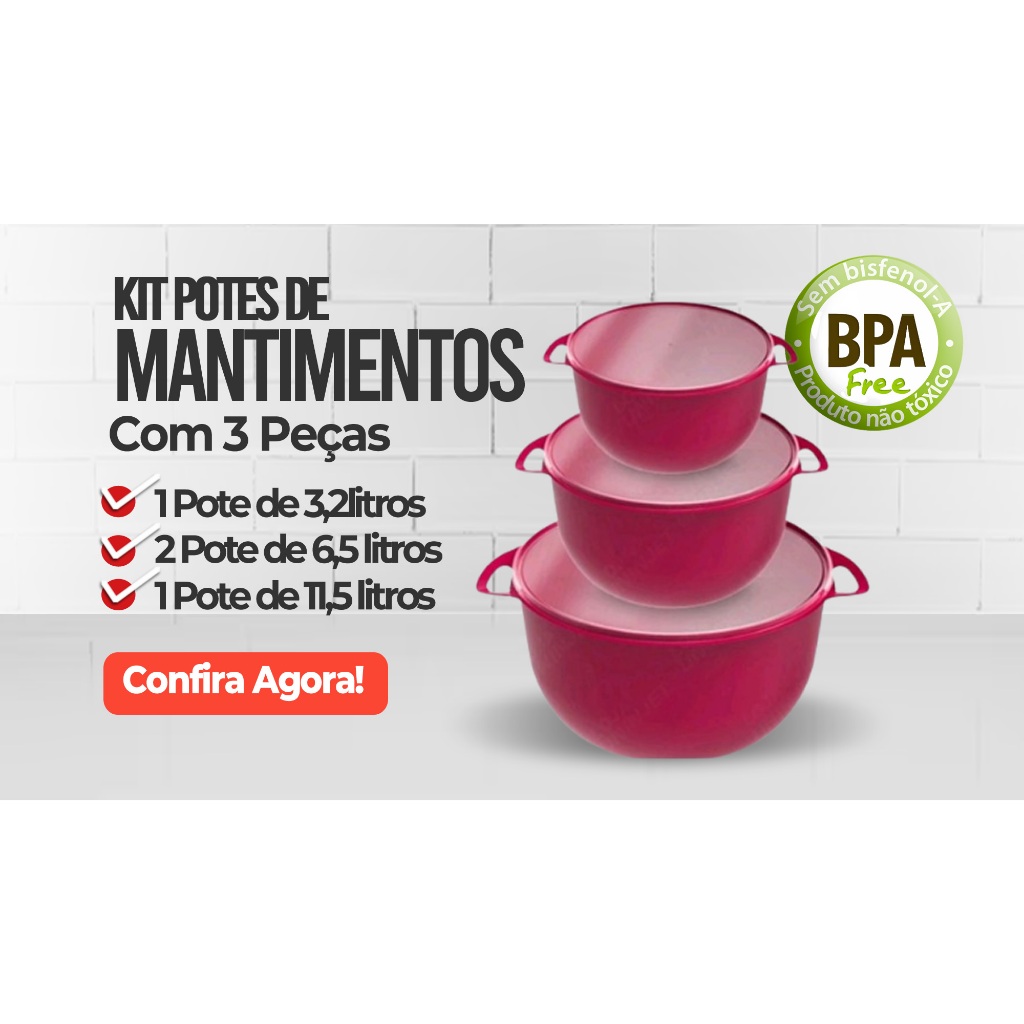 kit 3 Potes Grande Redondo Com Tampas 3,2/6,5/11,5 Litros Vermelho Multiuso Alimentos Cozinha Doméstico Saladas Frutas Com Alça Presente Dia Das Mães