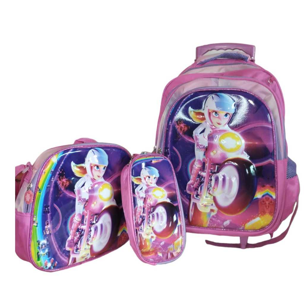 Mochila C/carrinho Escolar Rosa Penelope Charmosa Lancheira Térmica+estojo