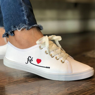 Tênis Feminino FÉ Com Coração Sapatilha Casual Confortável
