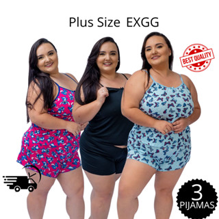 Kit 3 pijamas short doll feminino Plus Size baby Doll Feminino Roupa De Dormir