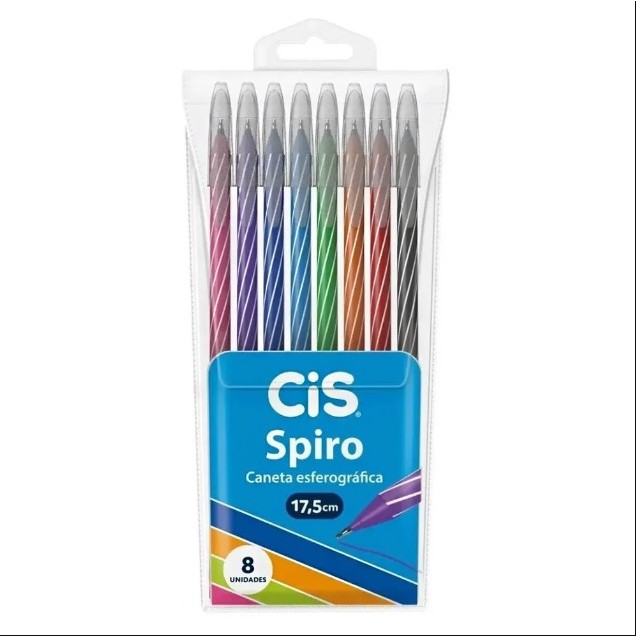 Caneta Spiro Tradicional (Gel e Esferográfica) 0.7mm Pacote com 8 Cores - Cis em Oferta na Shopee