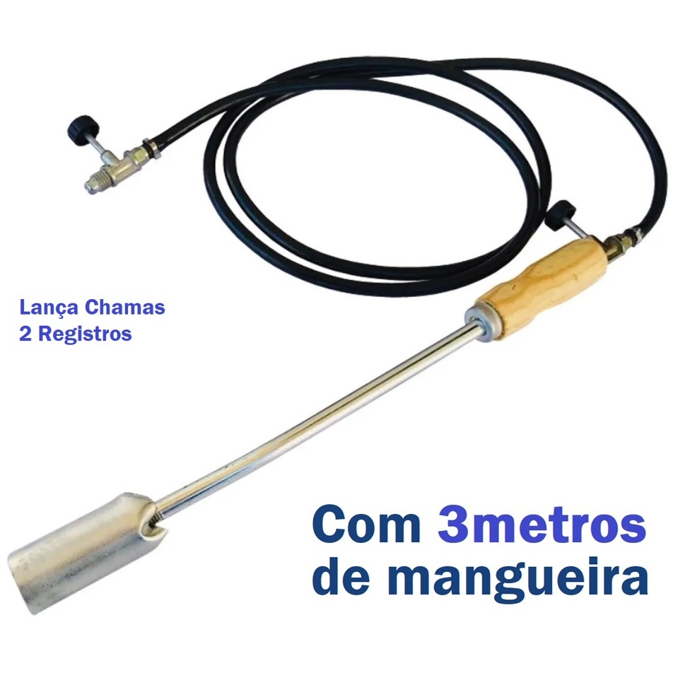Maçarico Lança Chamas Gás Botijão 13kg Curto com 2 Registros