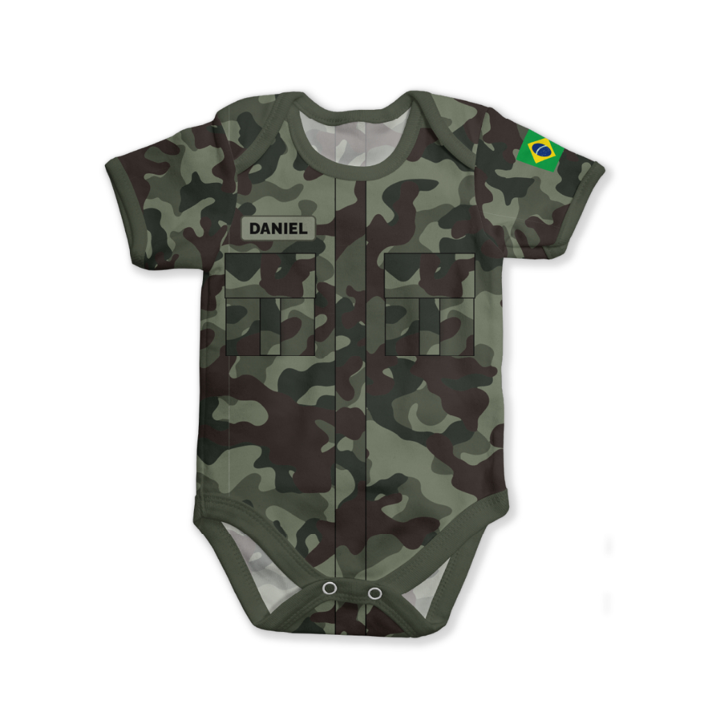 Body de bebê personalizado com nome camuflado exército