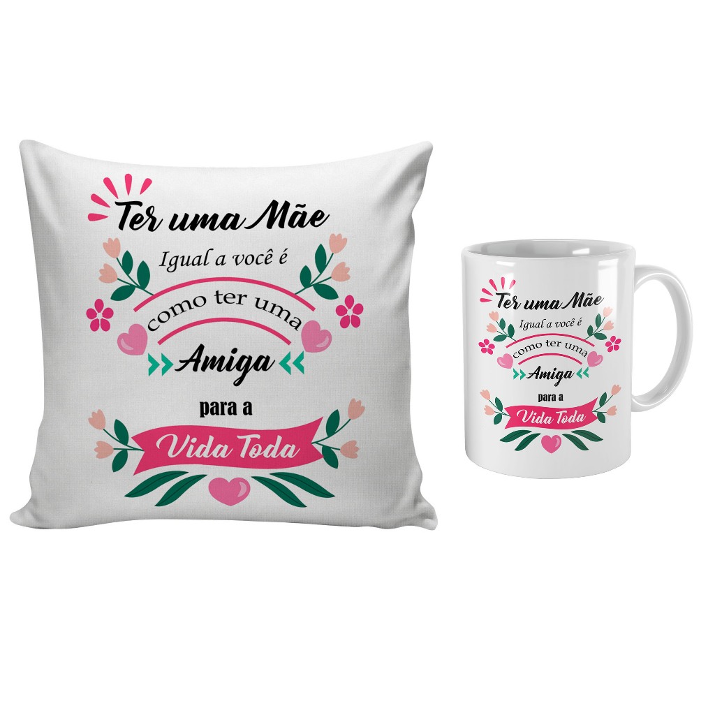 kit floral personalizado caneca e almofada para presente de aniversário para mãe enteada dinda vó bisavó prima irmã tia cunhada comadre nora sogra madrasta babá namorada esposa filha
