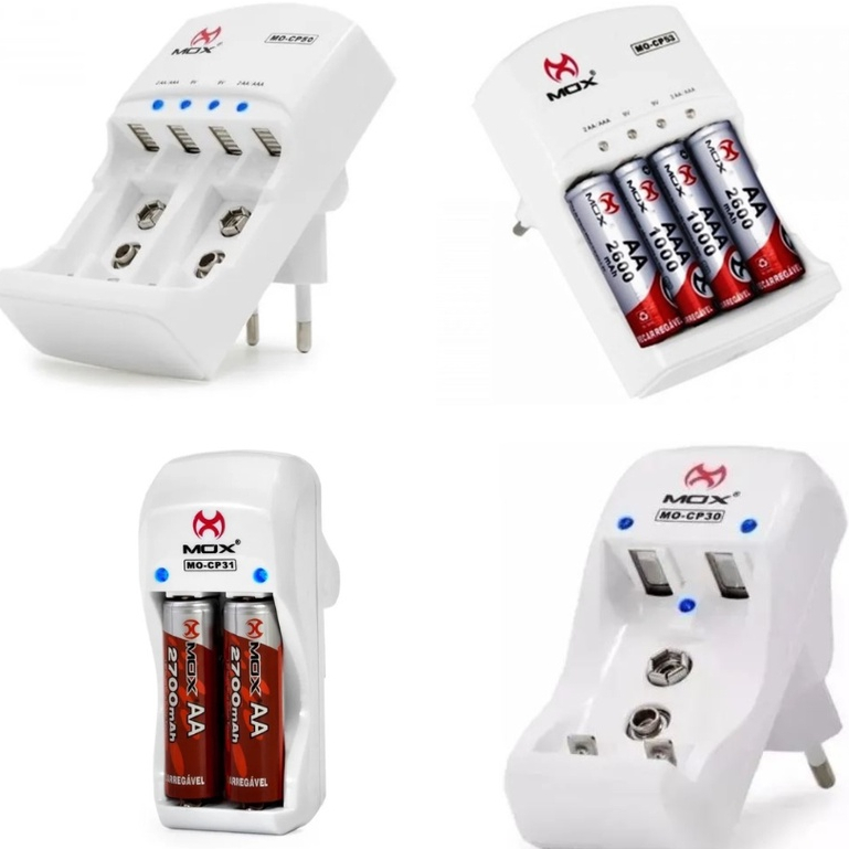 Carregadores De Pilhas Recarregáveis Mox Bivolt Super Rapido Cp30 / Cp31 / Cp50 / Cp51 / Cp52 / Cp53
