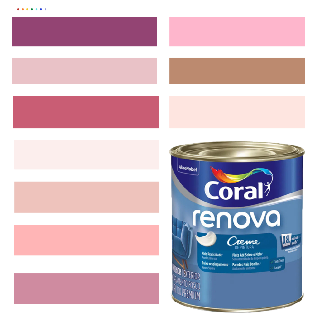 Tinta Rosa Meia Luz de Parede Acrílica Coral Renova Cor Rosa Premium 800ml