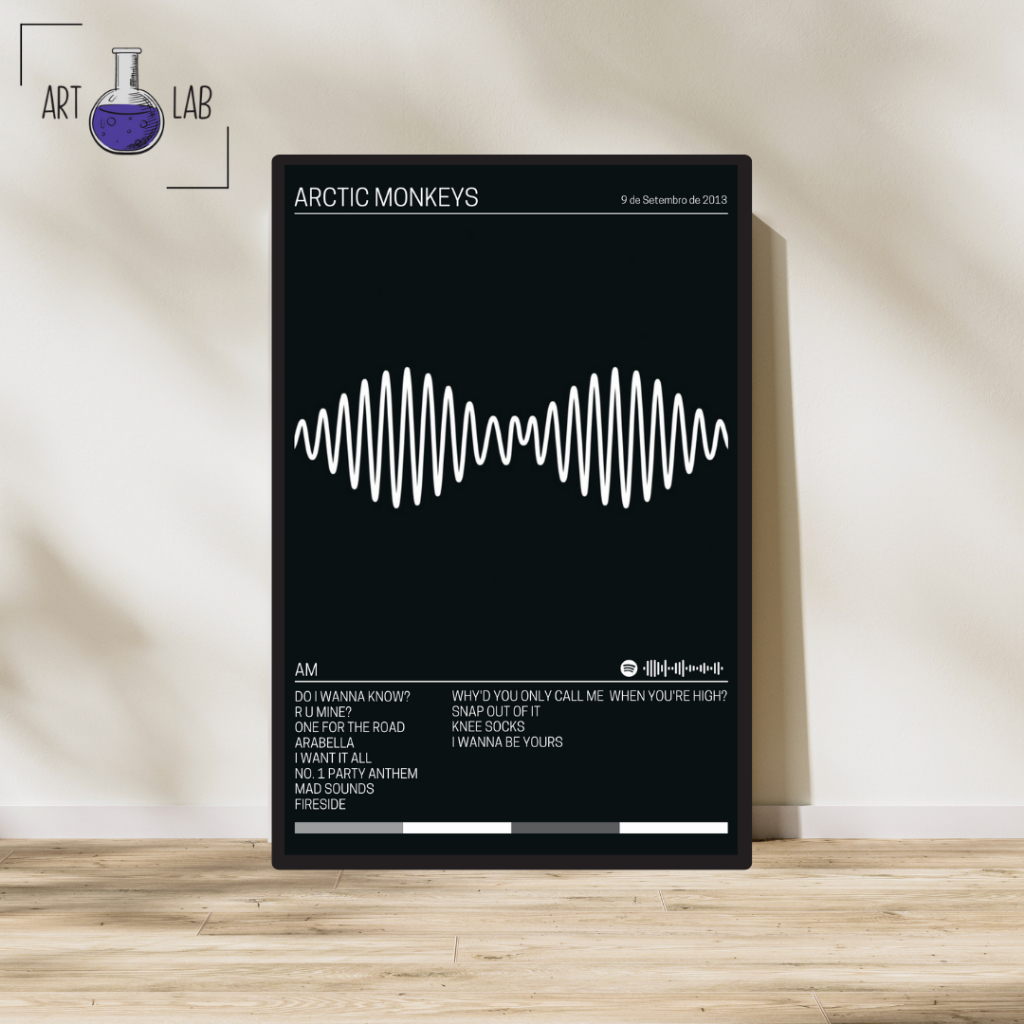 Quadro decorativo álbum Spotify Arctic Monkeys AM moldura e vidro