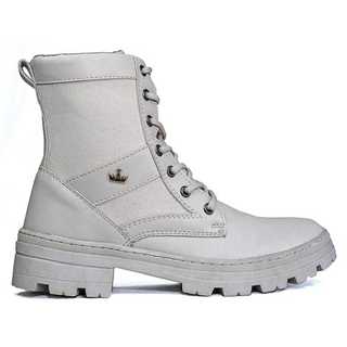 Bota Coturno Feminino Tratorado Cano Curto Off White