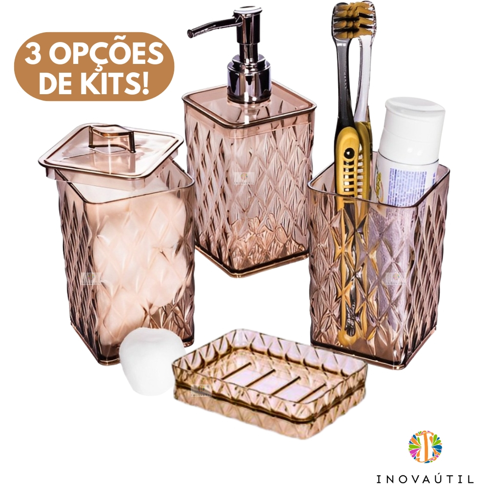 Kit Glamour Âmbar Porta Sabonete Porta Escova de Dente Porta Cotonete ou Algodão em Oferta na Shopee