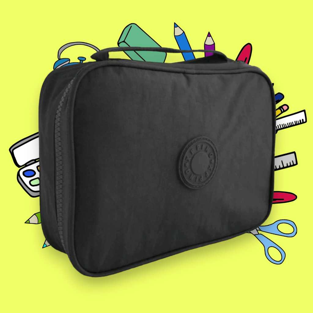 Estojo escolar modelo nécessaire unissex quadrada grande com divisória envio rápido em Oferta na Shopee