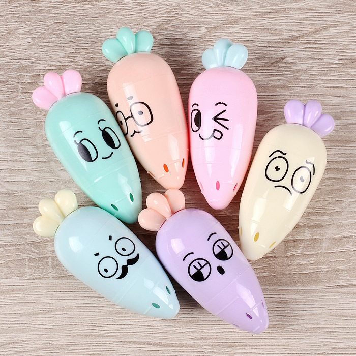 Kit 6 cores Mini Marca Texto Fofo Cenoura Emoji/ Papelaria criativa/ Papelaria fofa/ tons pasteis